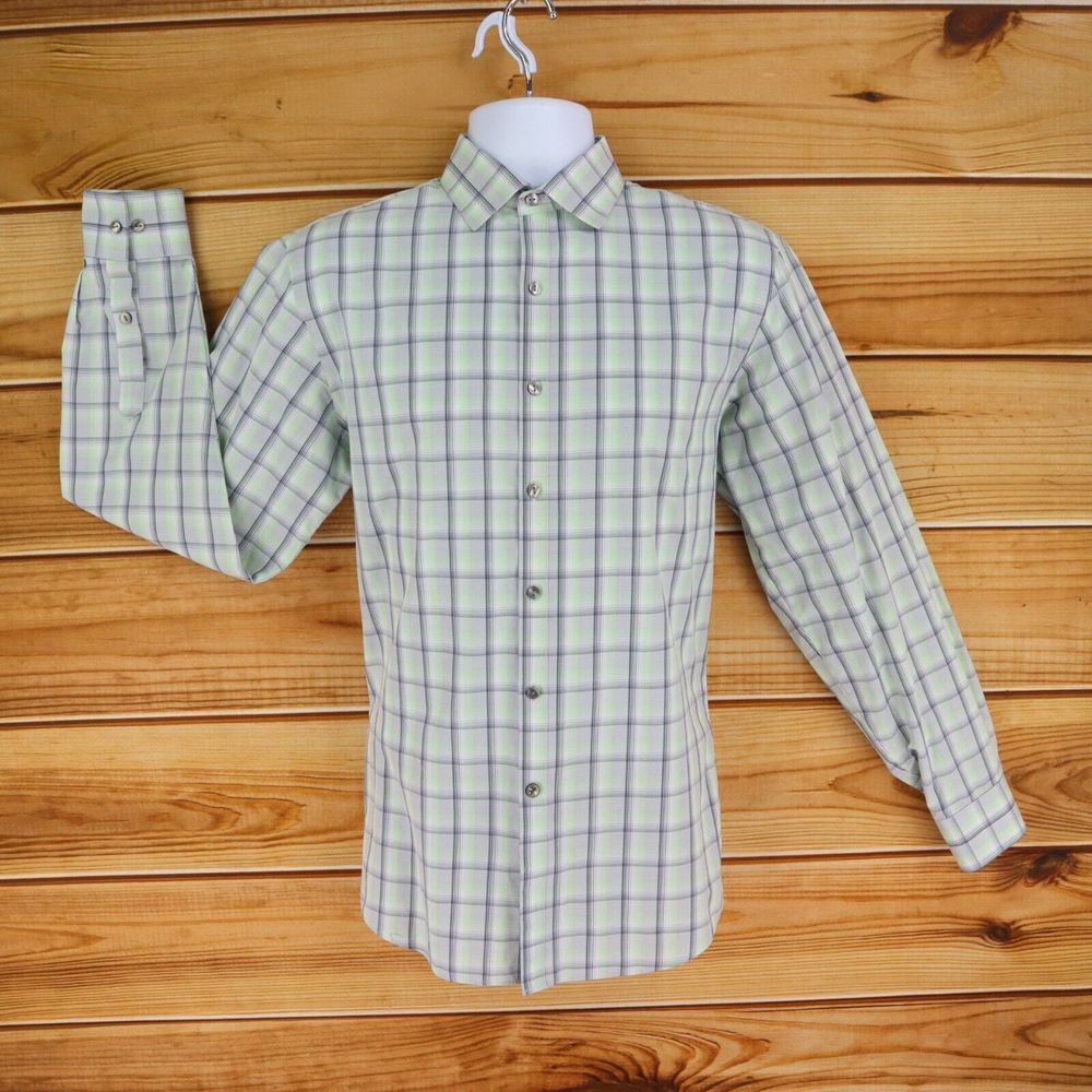 Van Heusen Dress Shirt‎ Wrinkle Free Slim Fit Mens Sz 15 Multicolor Plaid Cotton